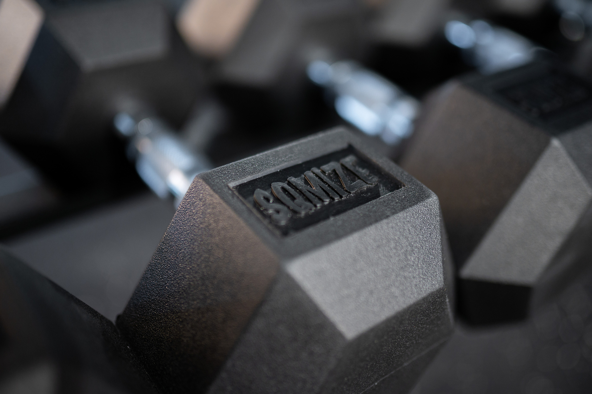 Hex Dumbbell SQMIZE® HDBR55, gummiert, 55 kg