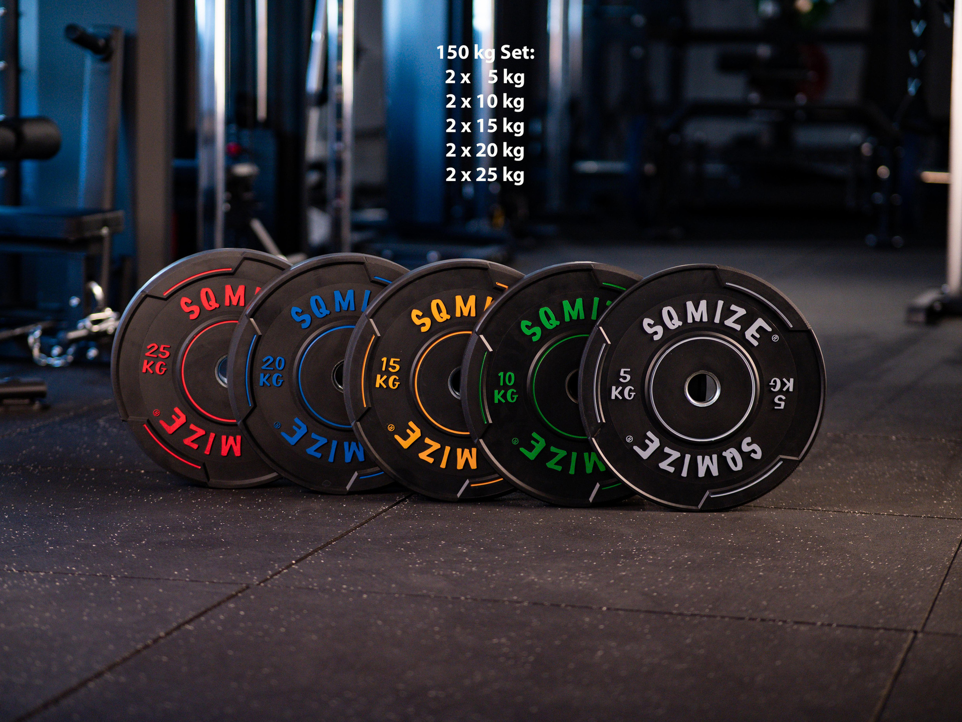 Premium Bison Black Bumper Plate Set SQMIZE® V-BBP150, 150 kg