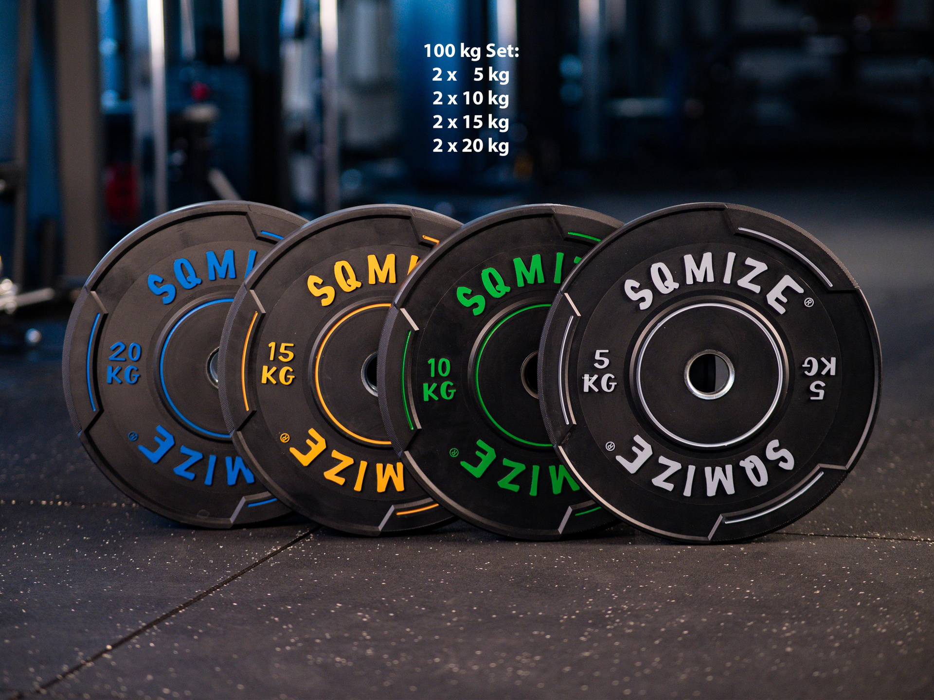 Premium Bison Black Bumper Plate Set SQMIZE® V-BBP100, 100 kg