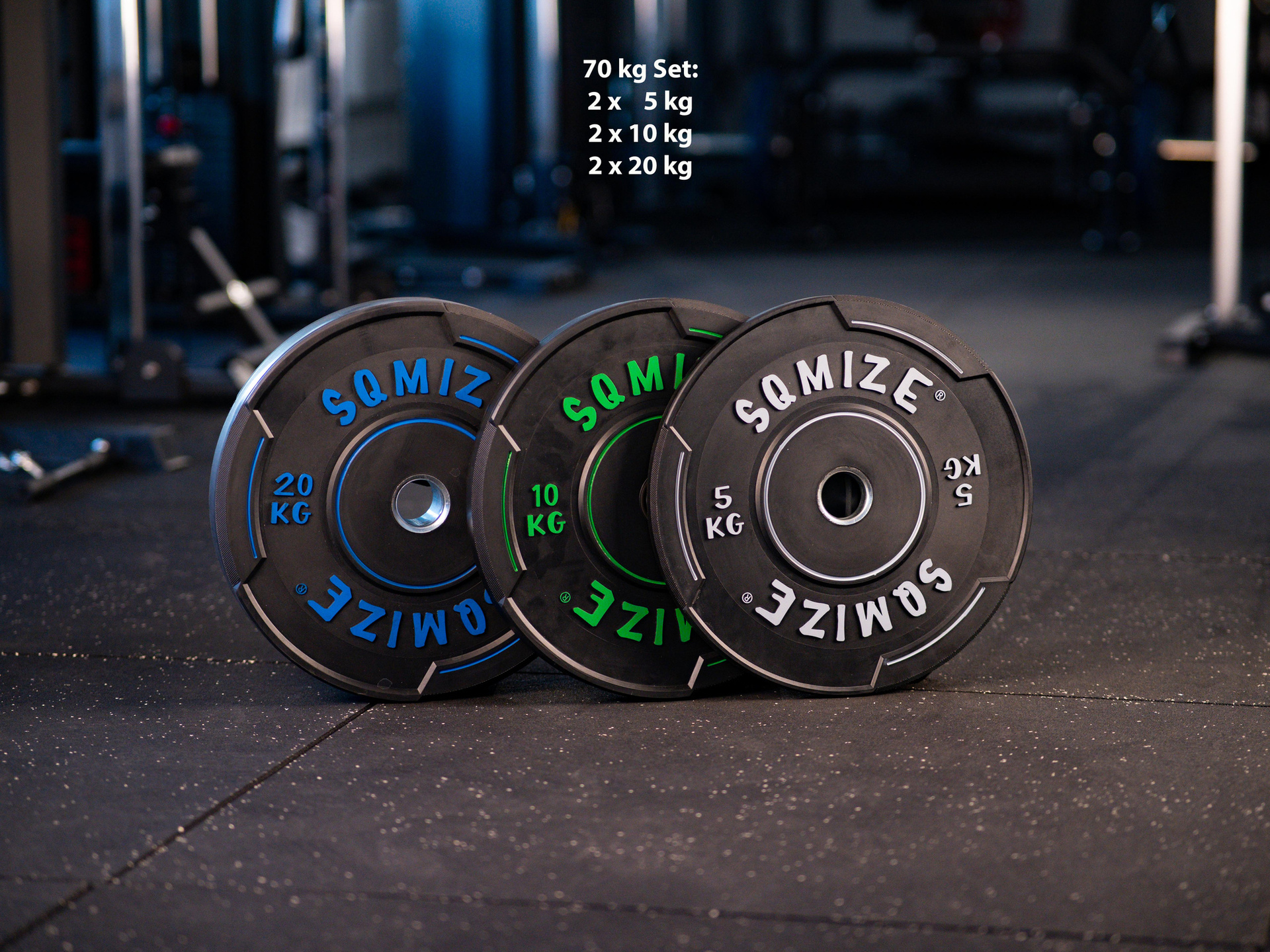 Premium Bison Black Bumper Plate Set SQMIZE® V-BBP70, 70 kg